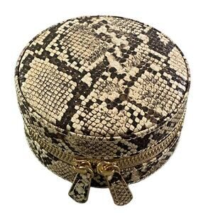 WOLF DESIGNS Round Zip Jewelry Case Snake Embossed Tan